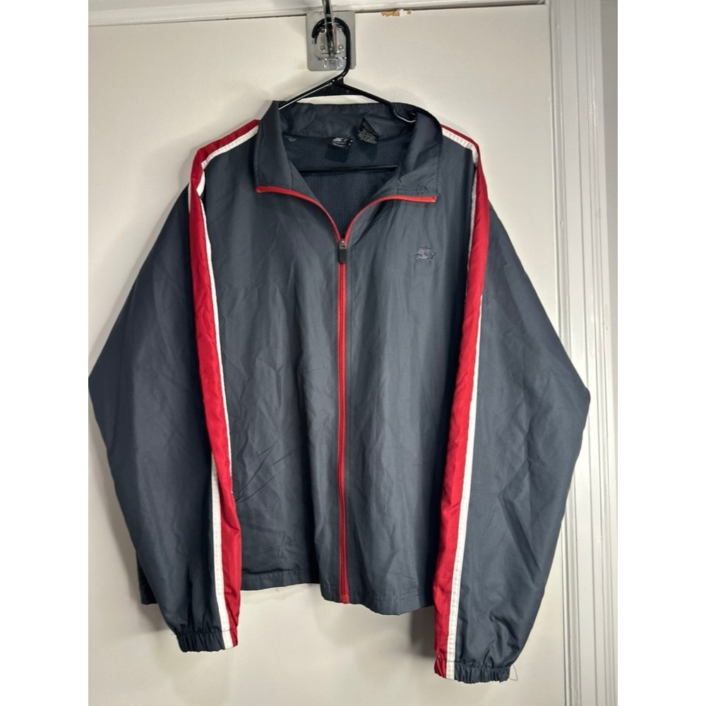 Starter Vintage Y2K Track Jacket Sz:XL Grey Red White Stripe windbreaker